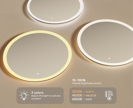Round LED light bathroom mirror 80cm with Dual color, Touch Switch #3