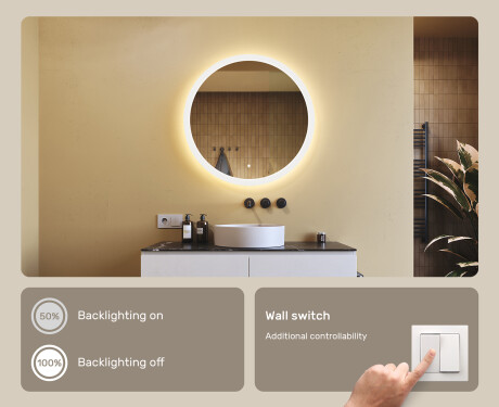 Round LED light bathroom mirror 80cm with Dual color, Touch Switch #4