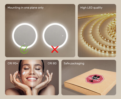 Round LED light bathroom mirror 80cm with Dual color, Touch Switch #5