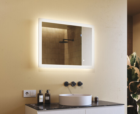 Rectangle bathroom mirror with LED lights 80x60cm with Dual color, Touch Switch