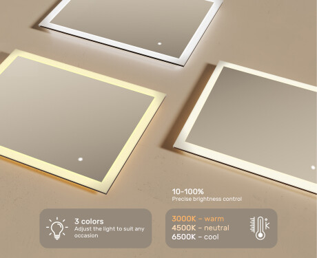 Rectangle bathroom mirror with LED lights 80x60cm with Dual color, Touch Switch #3