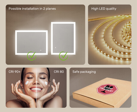 Rectangle bathroom mirror with LED lights 80x60cm with Dual color, Touch Switch #5