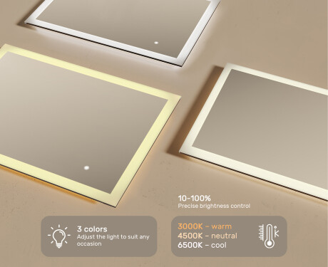 Lighted rectangular mirrors for the bathroom 100x70cm with Dual color, Touch Switch #3