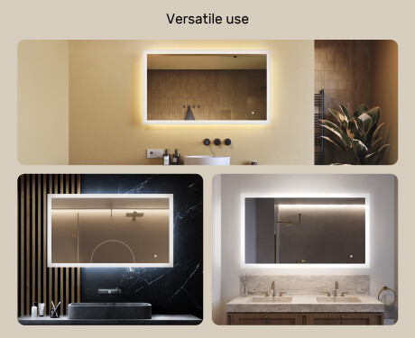 Rectangular backlit bathroom mirror 120x70cm with Dual color, Touch Switch #2