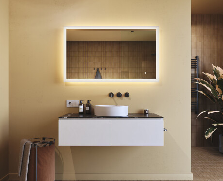Rectangular backlit bathroom mirror 120x70cm with Dual color, Touch Switch #8