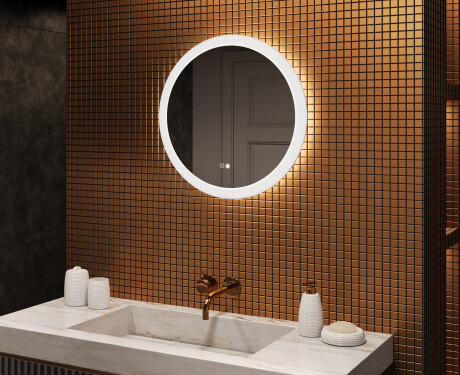 Round bathroom mirror with LED light 60cm with Dual color, Touch Switch, Demister