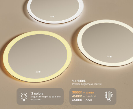 Round bathroom mirror with LED light 60cm with Dual color, Touch Switch, Demister #3