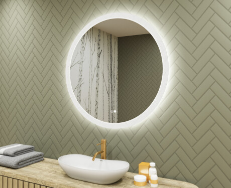 Round LED light bathroom mirror 80cm with Dual color, Touch Switch, Demister