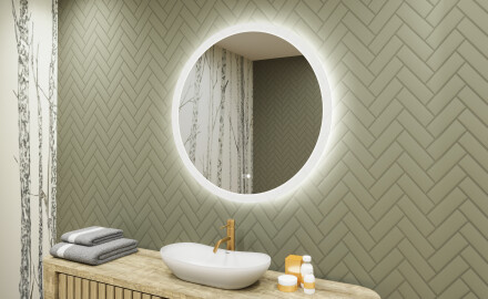 Round LED light bathroom mirror 80cm with Dual color, Touch Switch, Demister
