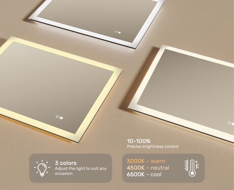 Rectangle bathroom mirror with LED lights 80x60cm with Dual color, Touch Switch, Demister #3