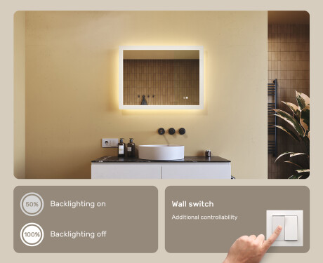 Rectangle bathroom mirror with LED lights 80x60cm with Dual color, Touch Switch, Demister #4