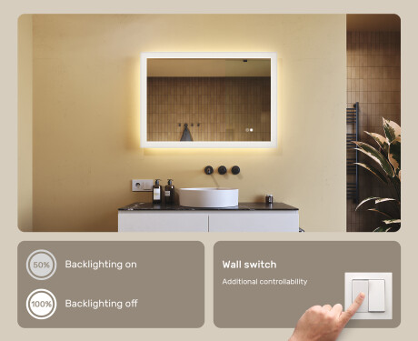 Lighted rectangular mirrors for the bathroom 100x70cm with Dual color, Touch Switch, Demister #4