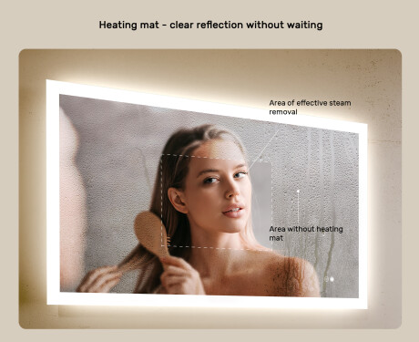 Rectangular backlit bathroom mirror 120x70cm with Dual color, Touch Switch, Demister #5