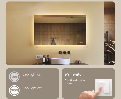 Rectangular bathroom mirror with LED lighting 80x60/60x80 cm, dual color, touch switch, heating pad #3