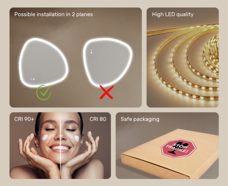 Irregular‑shaped mirror with lighting, 84×84 cm, dual color, touch switch, heating mat #6