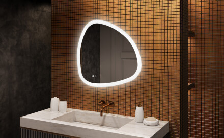 Irregular‑shaped mirror with lighting, 84×84 cm, dual color, touch switch, heating mat