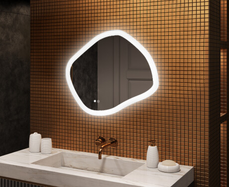 Bathroom mirror with lighting, 84×74 cm, dual color, touch switch, heating mat