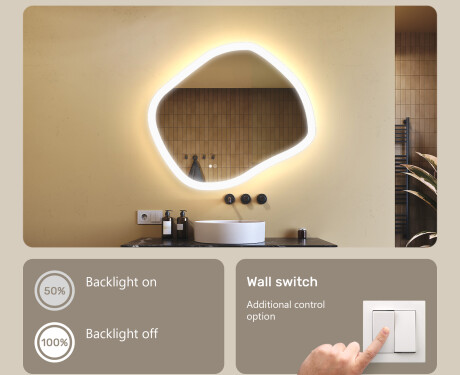 Bathroom mirror with lighting, 84×74 cm, dual color, touch switch, heating mat #4