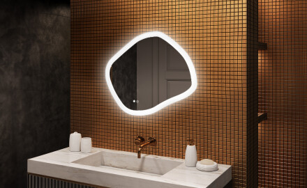 Bathroom mirror with lighting, 84×74 cm, dual color, touch switch, heating mat