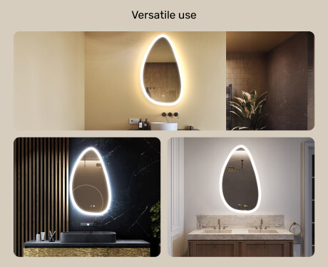 Irregular‑shaped mirror with lighting, 64×104 cm, dual color, touch switch, heating mat #2