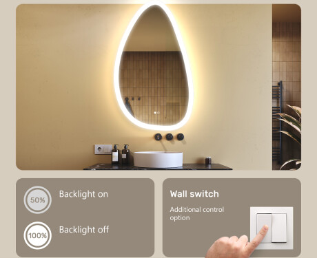 Irregular‑shaped mirror with lighting, 64×104 cm, dual color, touch switch, heating mat #4