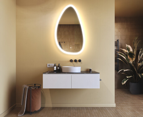 Irregular‑shaped mirror with lighting, 64×104 cm, dual color, touch switch, heating mat #9