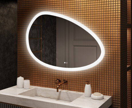 Irregular‑shaped mirror with lighting, 114×84 cm, dual color, touch switch, heating mat