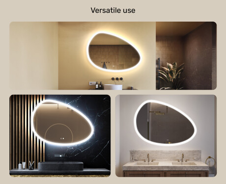 Irregular‑shaped mirror with lighting, 114×84 cm, dual color, touch switch, heating mat #2