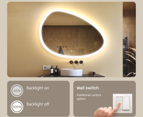 Irregular‑shaped mirror with lighting, 114×84 cm, dual color, touch switch, heating mat #4