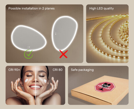 Irregular‑shaped mirror with lighting, 114×84 cm, dual color, touch switch, heating mat #6