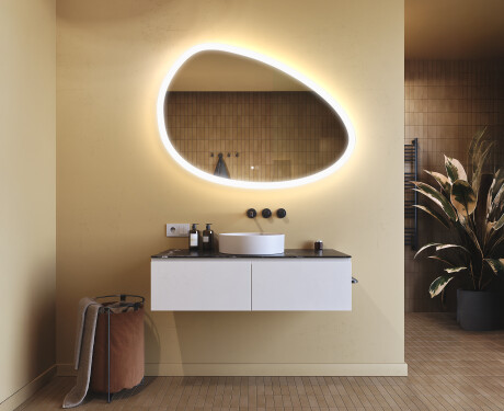 Irregular‑shaped mirror with lighting, 114×84 cm, dual color, touch switch, heating mat #9