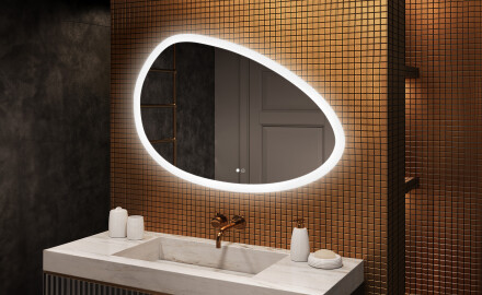 Irregular‑shaped mirror with lighting, 114×84 cm, dual color, touch switch, heating mat