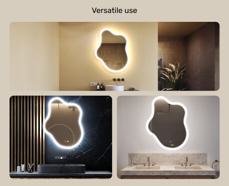 Irregular‑shaped mirror with lighting, 74×94 cm, dual color, touch switch, heating mat #2
