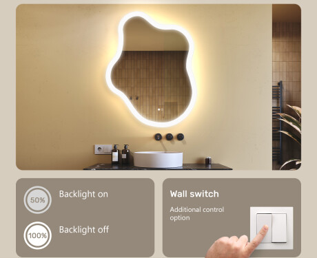 Irregular‑shaped mirror with lighting, 74×94 cm, dual color, touch switch, heating mat #4