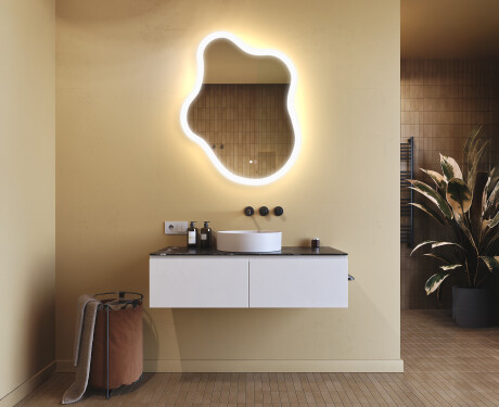 Irregular‑shaped mirror with lighting, 74×94 cm, dual color, touch switch, heating mat #9