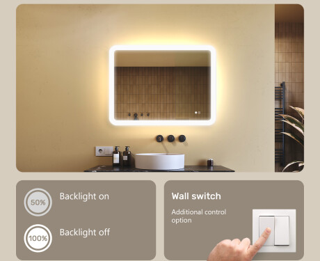 Rounded bathroom mirror with LED lighting, 80×60 cm, dual color, touch switch, heating mat #4