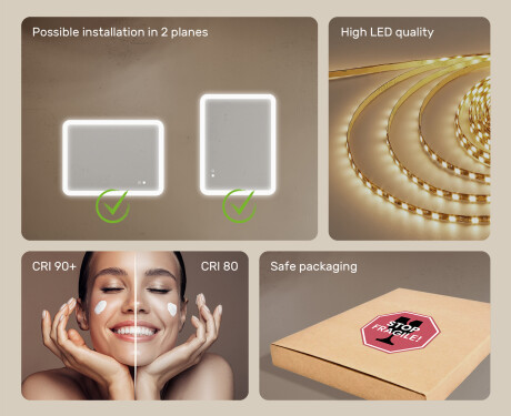 Rounded bathroom mirror with LED lighting, 80×60 cm, dual color, touch switch, heating mat #6
