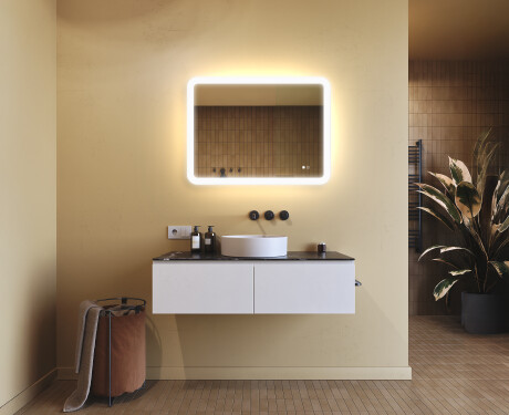 Rounded bathroom mirror with LED lighting, 80×60 cm, dual color, touch switch, heating mat #9