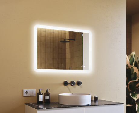 Rounded bathroom mirror with LED lighting, 100×70 cm, dual color, touch switch, heating mat