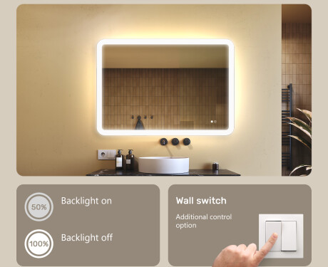 Rounded bathroom mirror with LED lighting, 100×70 cm, dual color, touch switch, heating mat #4