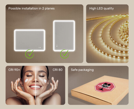 Rounded bathroom mirror with LED lighting, 100×70 cm, dual color, touch switch, heating mat #6
