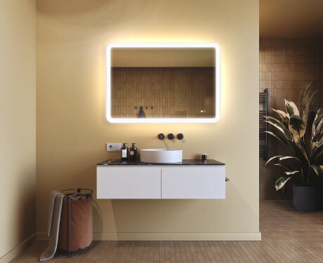Rounded bathroom mirror with LED lighting, 100×70 cm, dual color, touch switch, heating mat #9