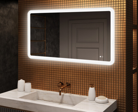 Rounded bathroom mirror with LED lighting, 120×70 cm, dual color, touch switch, heating mat