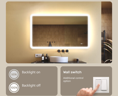Rounded bathroom mirror with LED lighting, 120×70 cm, dual color, touch switch, heating mat #4