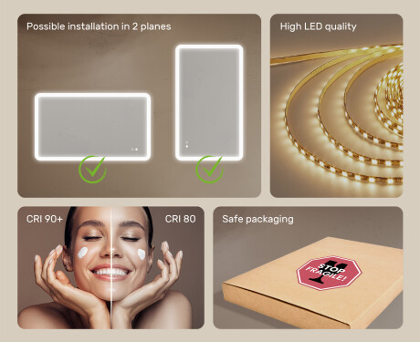 Rounded bathroom mirror with LED lighting, 120×70 cm, dual color, touch switch, heating mat #6