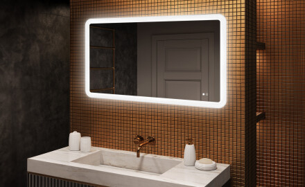 Rounded bathroom mirror with LED lighting, 120×70 cm, dual color, touch switch, heating mat