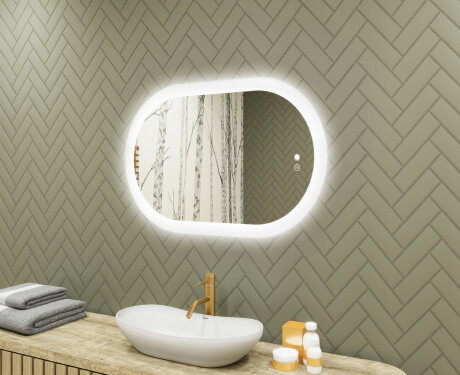 Illuminated bathroom mirror, 80×50 cm, dual color, touch switch, heating mat