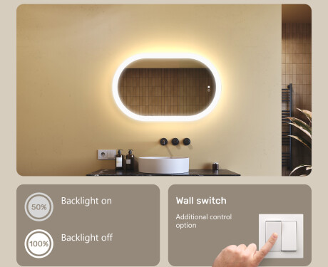 Illuminated bathroom mirror, 80×50 cm, dual color, touch switch, heating mat #4
