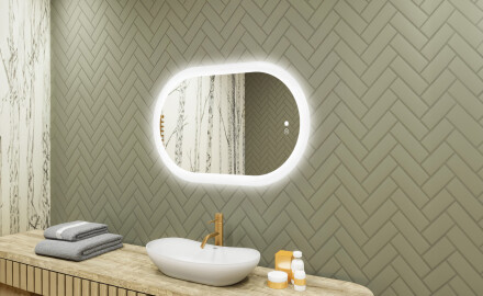 Illuminated bathroom mirror, 80×50 cm, dual color, touch switch, heating mat