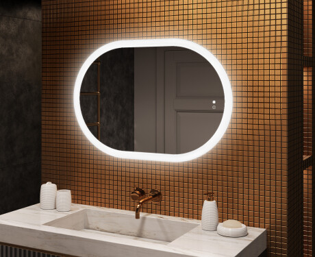 Illuminated bathroom mirror, 100×70 cm, dual color, touch switch, heating mat